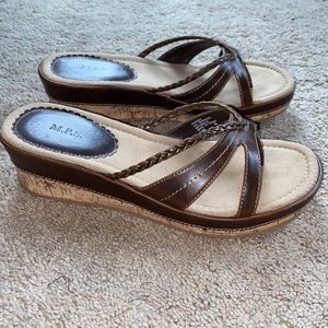 brown cork heeled sandals